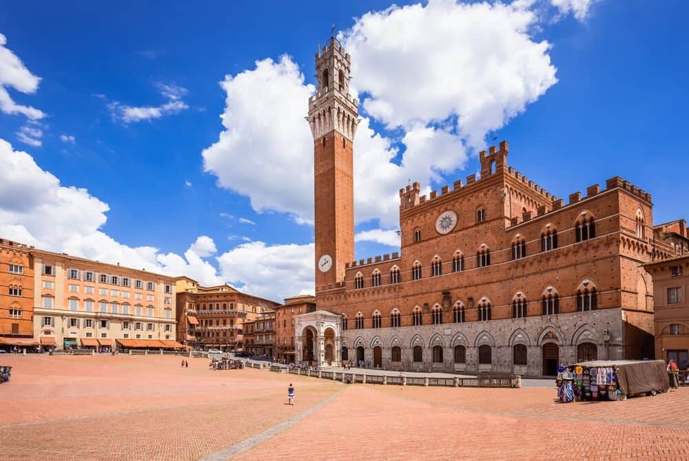 Tall tower in the Piazza del Campo in Siena