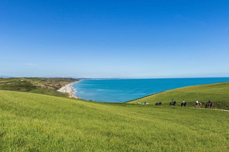 Fields sloping down to the sea